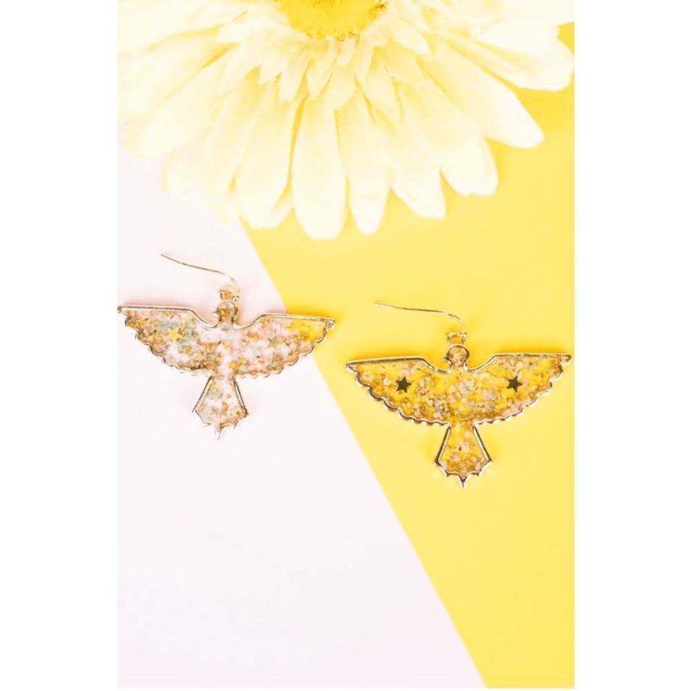 GOLDTONE FIREBIRD PRESSED FLOWER EARRINGS